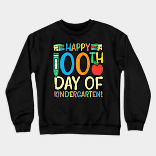 Happy 100Th Day Kindergarten Apple 100 Days School Teacher Crewneck Sweatshirt